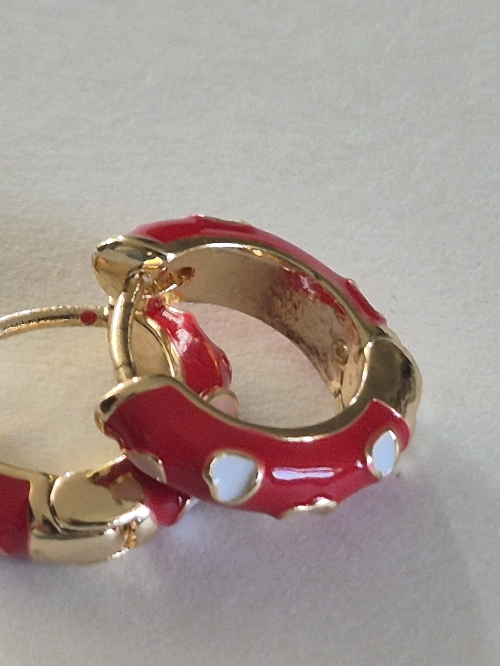 Gold Hoop Cloisone Style Earrings with Red Enamel Accents - Picture 3 of 5